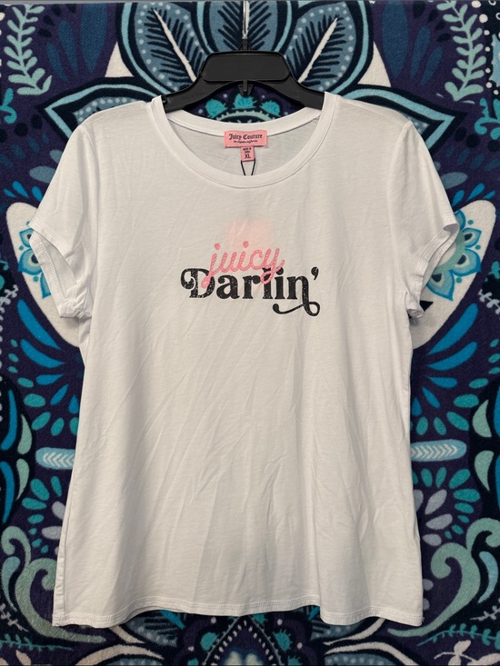 Juicy Couture Tops - Juicy Couture White Tee with Pink and Black 'Juicy Darlin'' Graphic XL